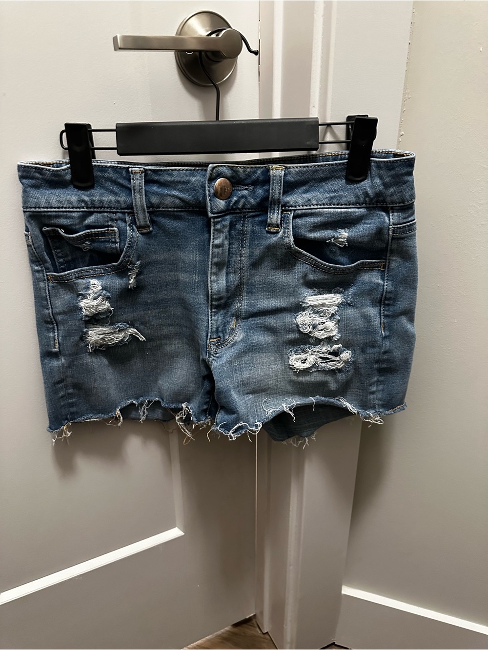 American Eagle Outfitters Light Blue Distressed Denim Shorts